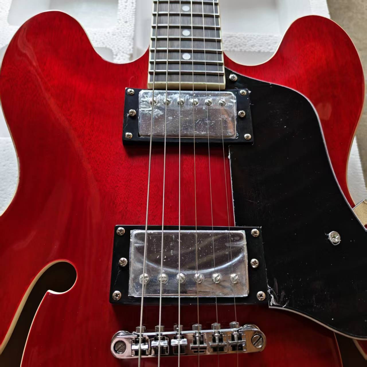 Custom Dot 335 Semi-hollow Cherry Red Electric Guitar HH Pickups 6string Ship US