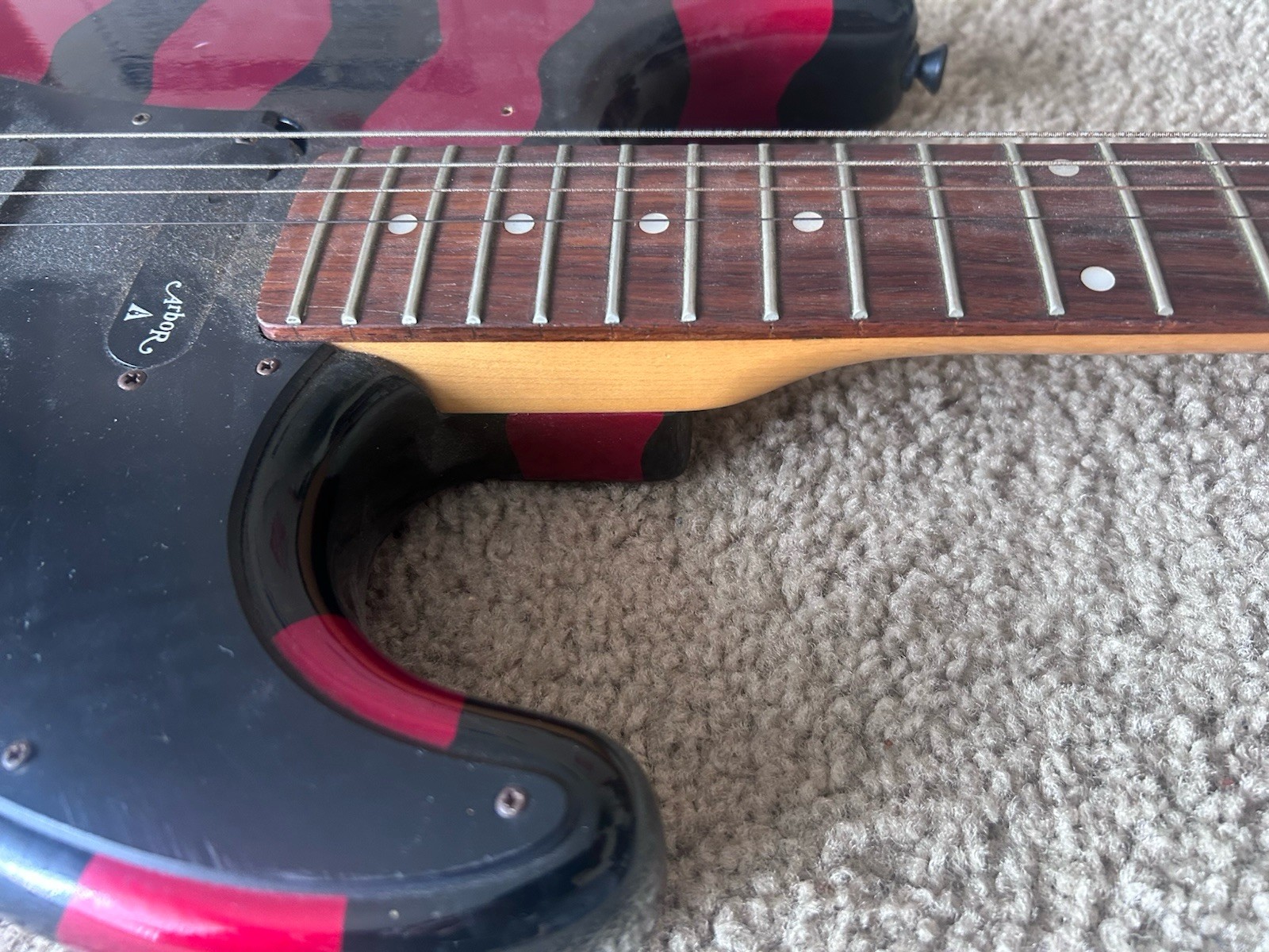 Rare Vintage Arbor SST Super Strat (Red & Black) Zebra Electric Guitar. As Is