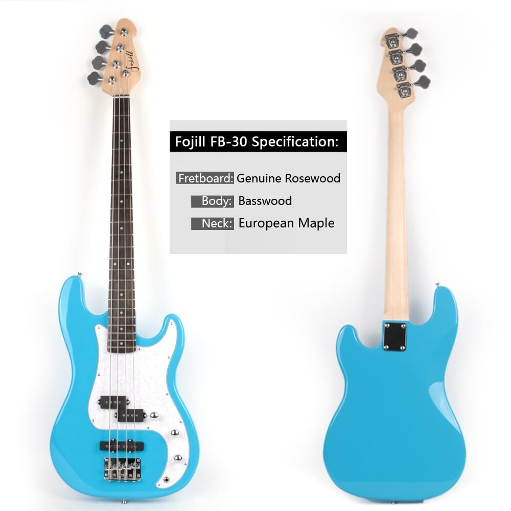 Electric pj bass set with amplifier gigbag cable pick strap carpo in blue color