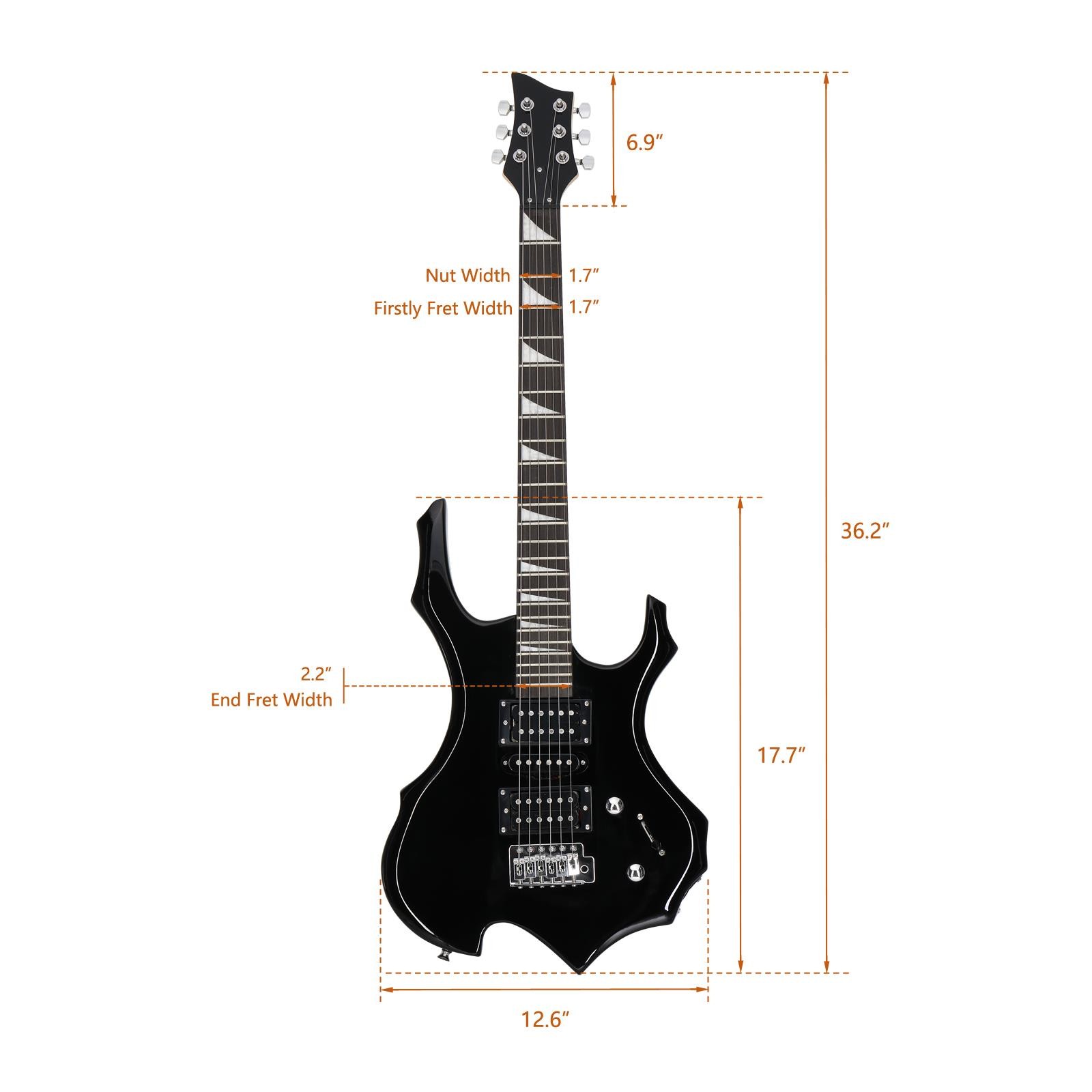 New Flame Type Electric Guitar Black Right Handed 6 String H-S-H pickup