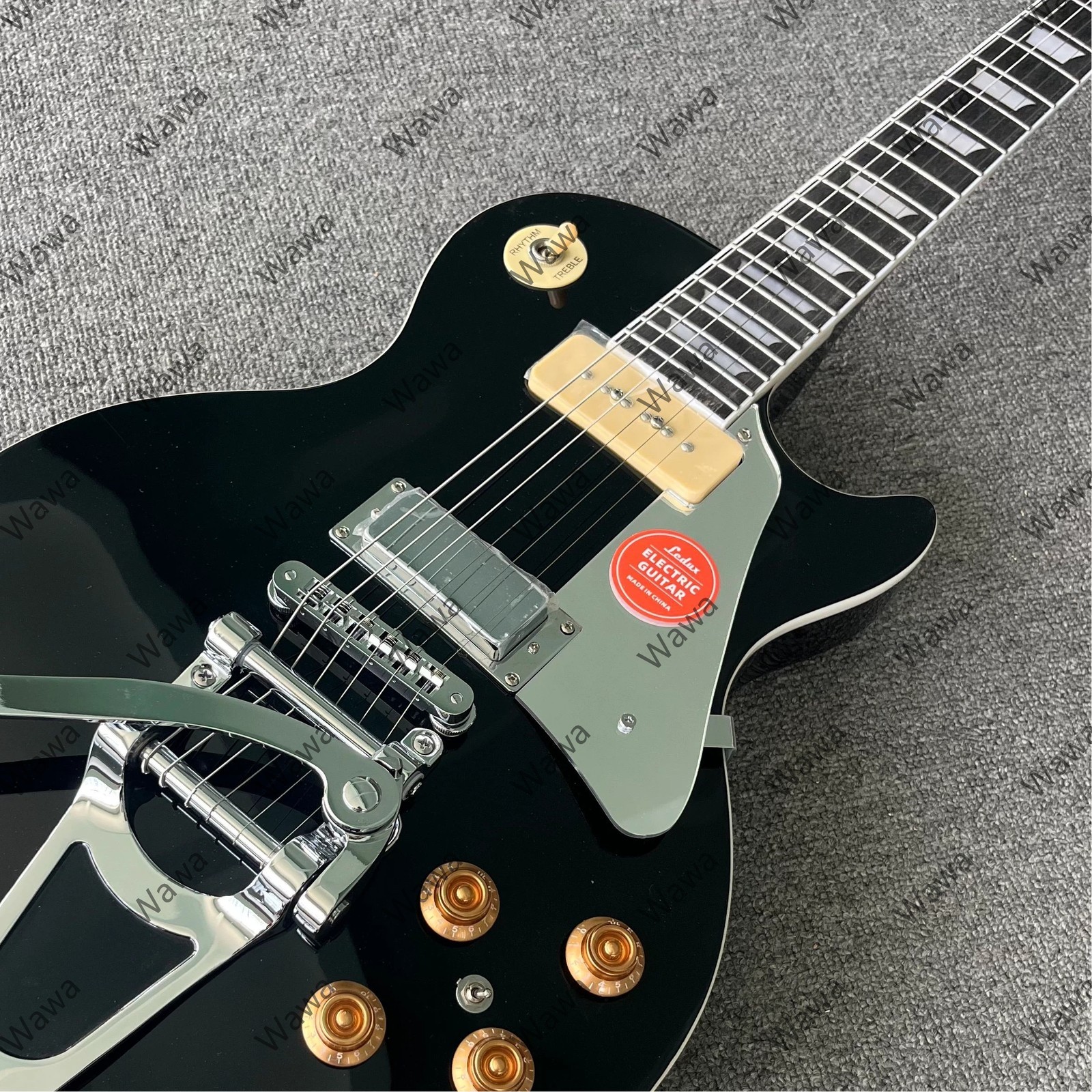 Gloss Black Electric Guitar P90 + Humbucker Pickups Bigsby Vibrato System 2V2T