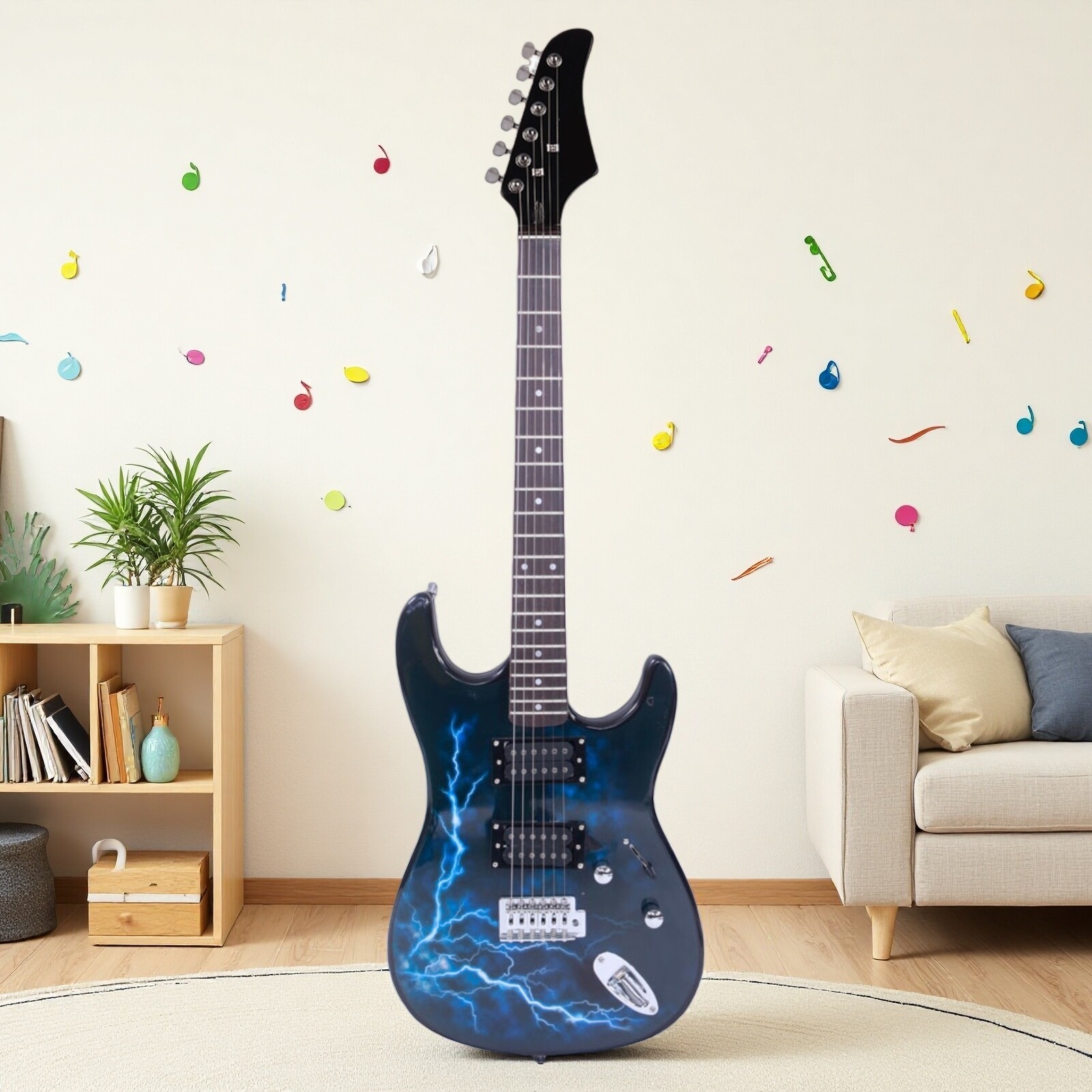 Stylish Black H-H Pickups ST-E Electric Guitar Set With Lightning Patterns