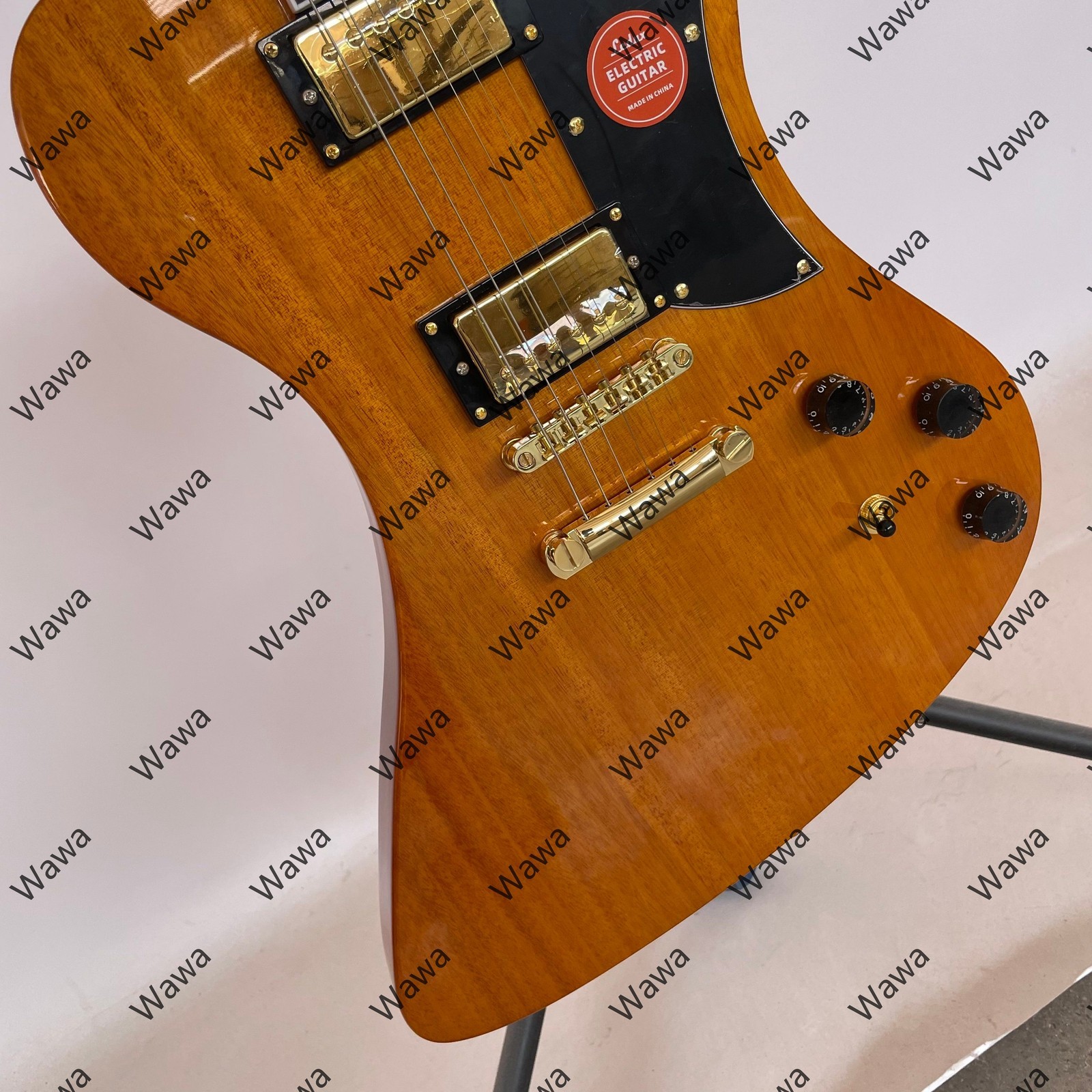 High-end Mahogany Natural Wood Electric Guitar HH Pickups Gold Hardware
