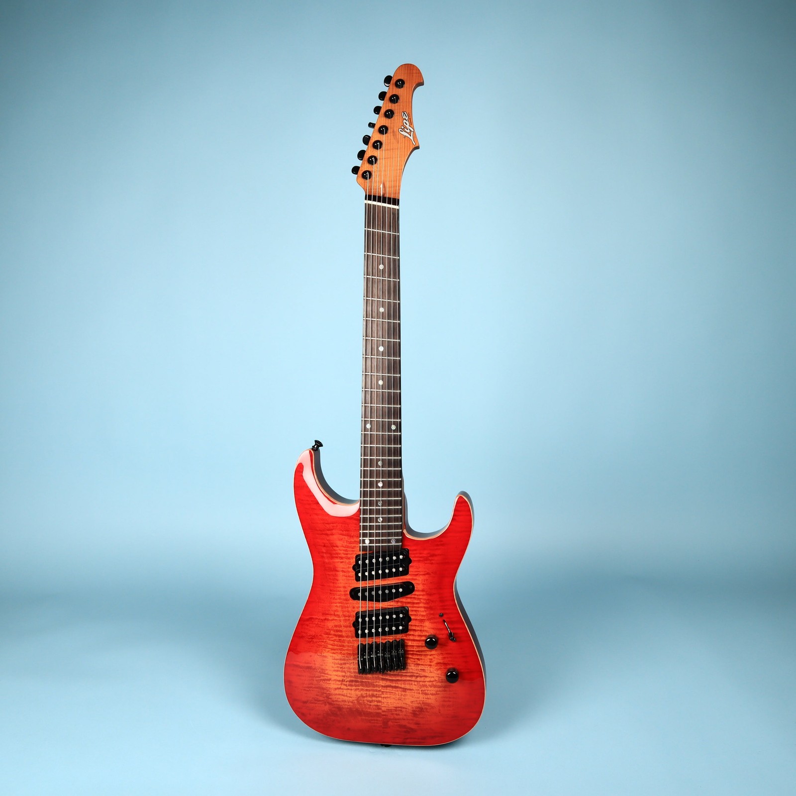 Lipe Virtuoso 7 Fanned Fret Curly Maple Seven String Electric Guitar Fireburst