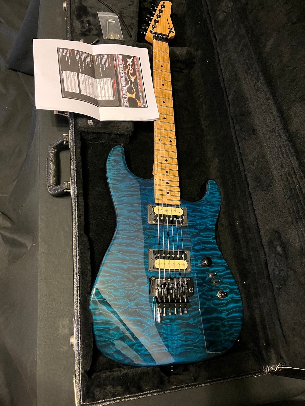Wayne Charvel Guitars Exotic Rock Legend Blue Quilt Top Guitar W/OHSC