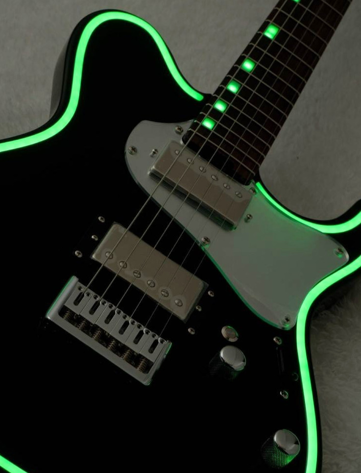 GrassRoots G-THROBBER-Neon Black Green Neon Electric Guitar From Japan