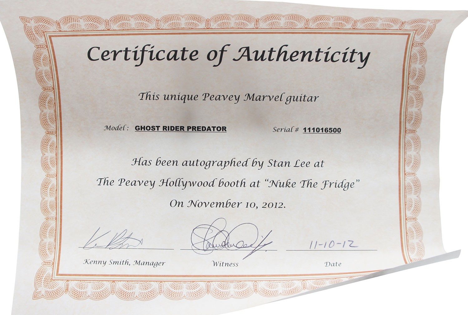Stan Lee Signed Peavey Marvel Ghost Rider Predator Electric Guitar & Certificate