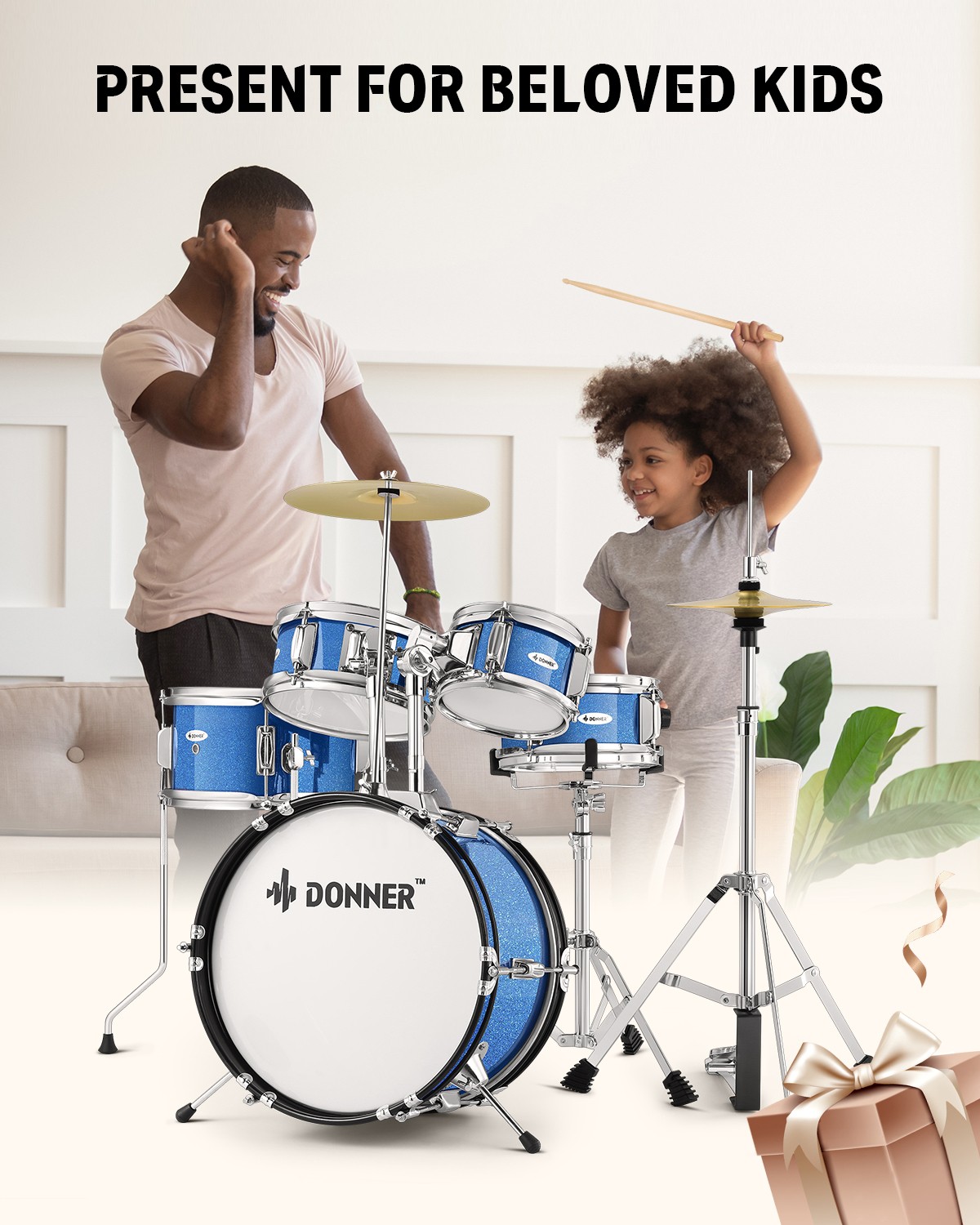 Donner EDS-220 Blue Junior Drum Kit 14″ 5-Piece Perfect Child Gift Full Kit.