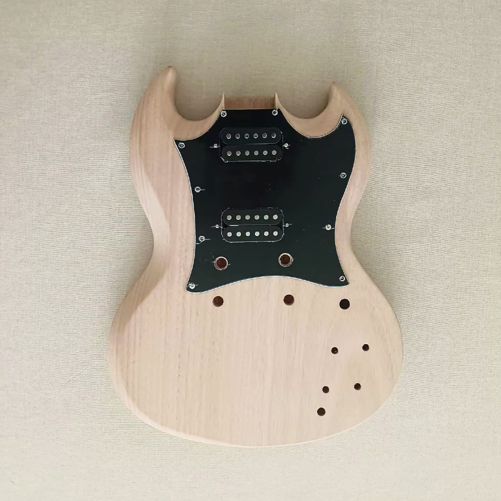 DIY Unfinished Electric Guitar Kit Solid Mahogany Body Rosewood FB Abalone Inlay