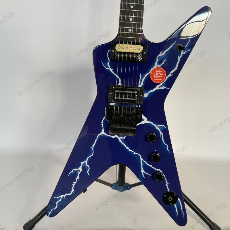 Solid Electric Guitar Blue Lightning Front Red Back Stainless Rounded fret Edge