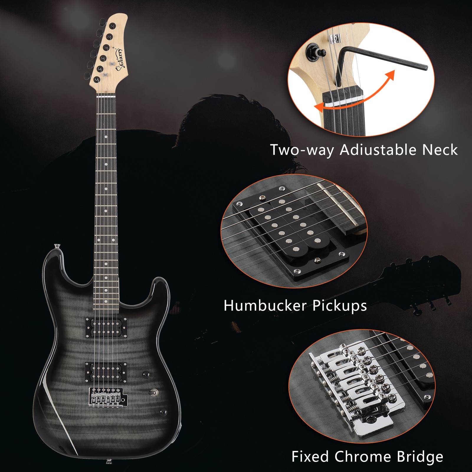 Glarry 39″ GST Electric Guitar Beginner Kit Gig Bag 20W AMP
