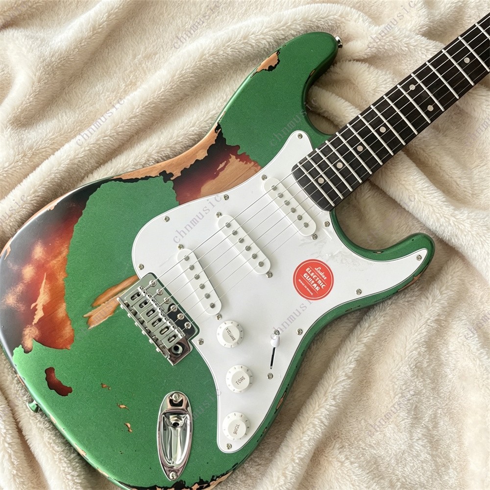 Solid Electric Guitar Stainless Fret Aged Sherwood Green over 3-Color Sunburst