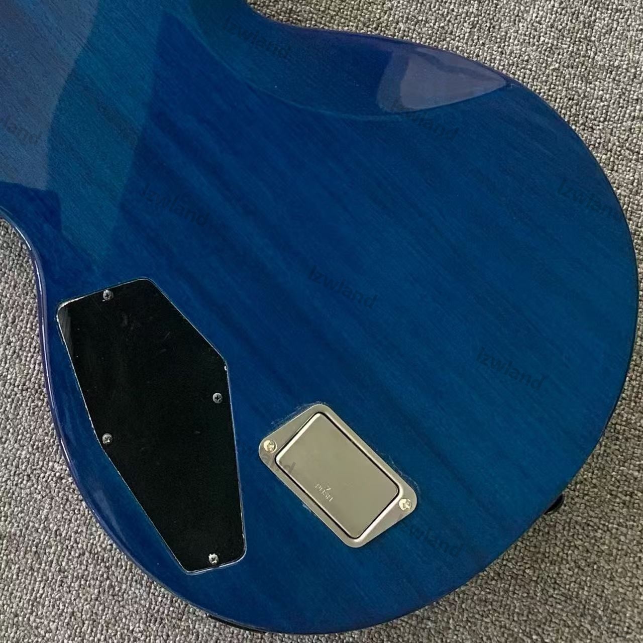 Solid Electric Guitar HH Active Pickups Burl Maple Blue Sunburst Finish Black HW