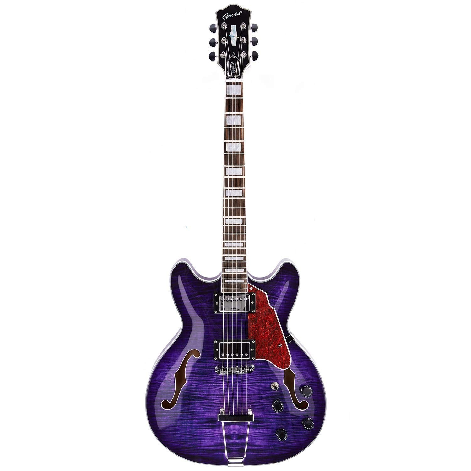 Grote Electric Guitar Semi-Hollow Body 335-YS-HW Style with GigBag