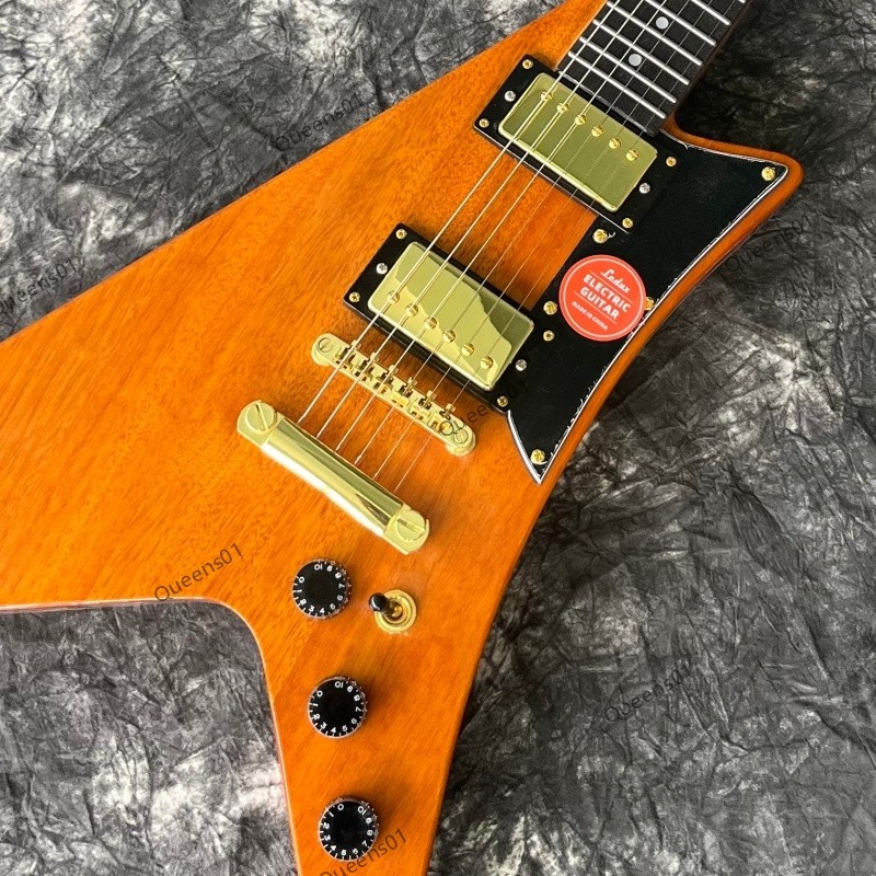 Unique Electric Guitar Stainless Steel Frets Gold Hardware Solid Natural US Ship
