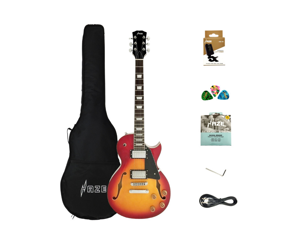Haze E-239CS Semi-Hollow Body, Cherry Sunburst Electric Guitar+Free Gig Bag