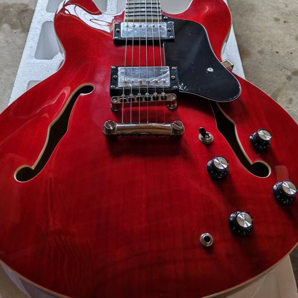335-style Semi-hollow Cherry Red Jazz Electric Guitar HH Pickups 6Strings ShipUS