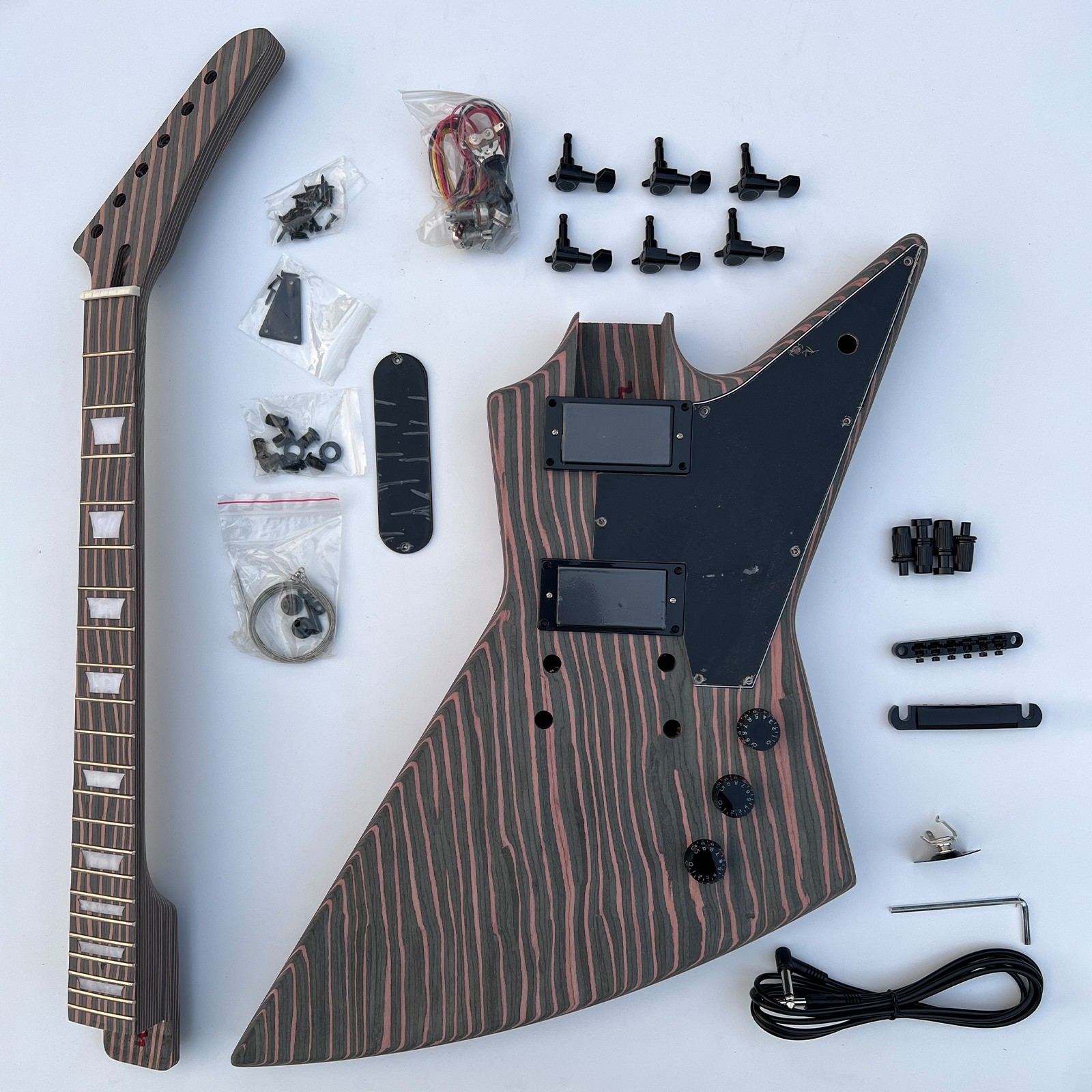 DIY Electric Guitar Kits Zebrawood Set In Bone Nuts 22 Frets Free Shipping