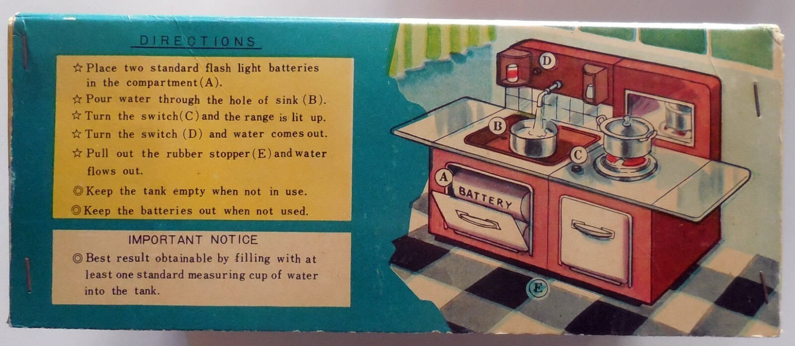 VINTAGE TIN TOY HOLIDAY SINK STOVE COMBINATION T.N NOMURA JAPAN 1950s BOXED