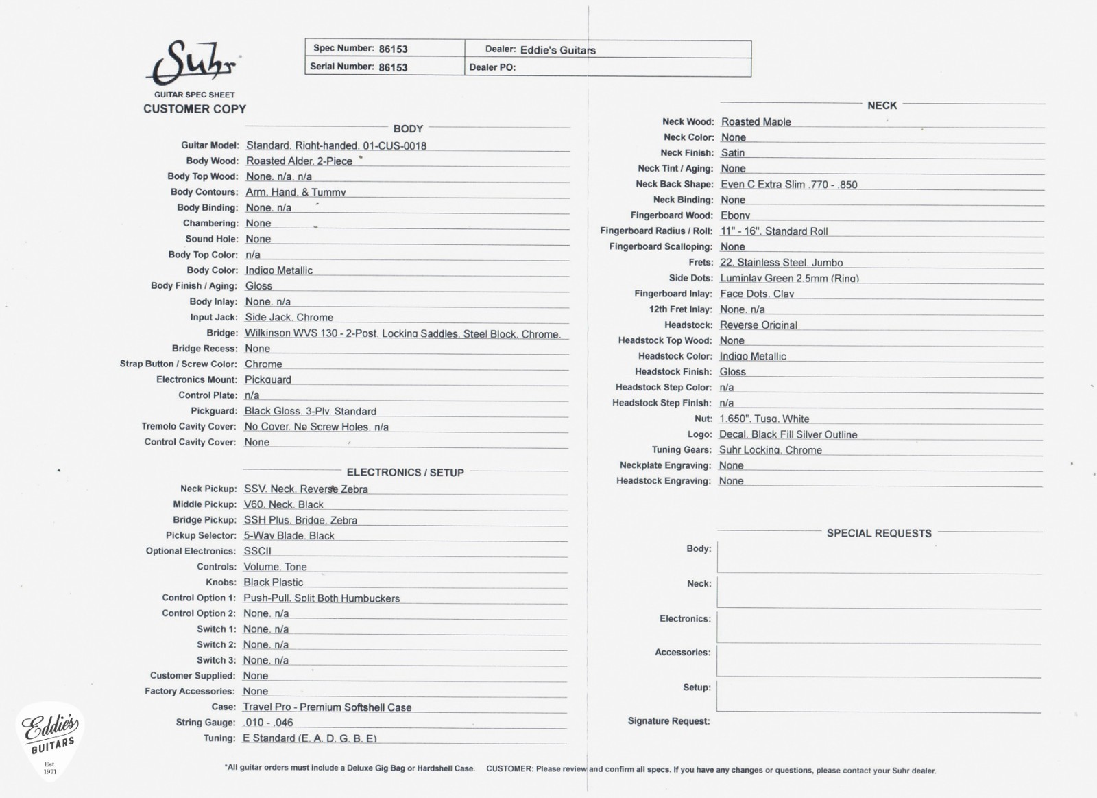 Suhr Standard Roasted – Indigo Metallic