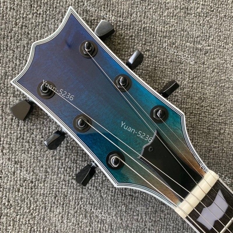 Solid Body Electric Guitar Blue Burst Burl Bone Nut HH Active Pickups