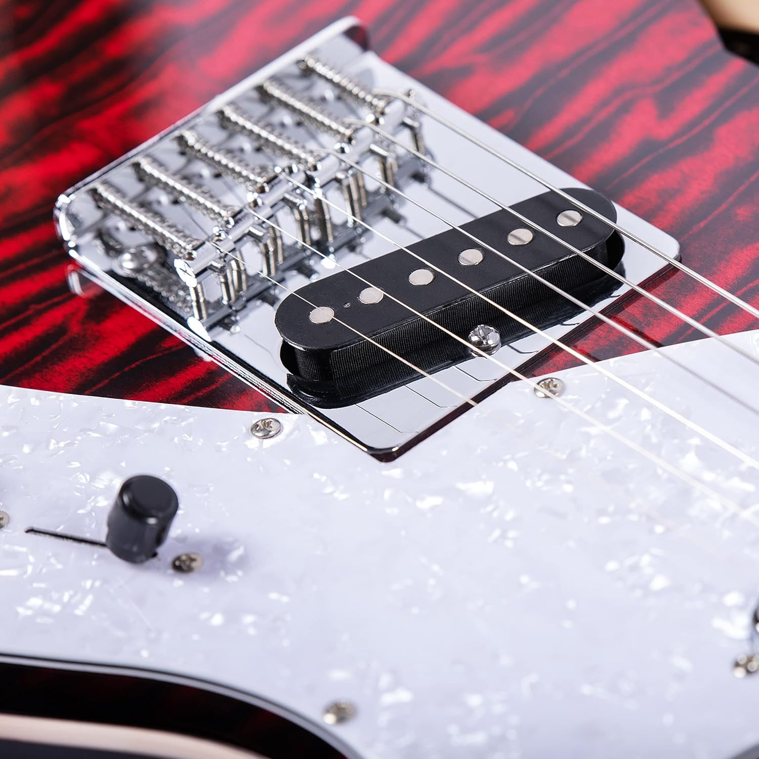 Grote Electric Guitar Semi-Hollow Body Single F-Hole Printed Tele Style Guitar