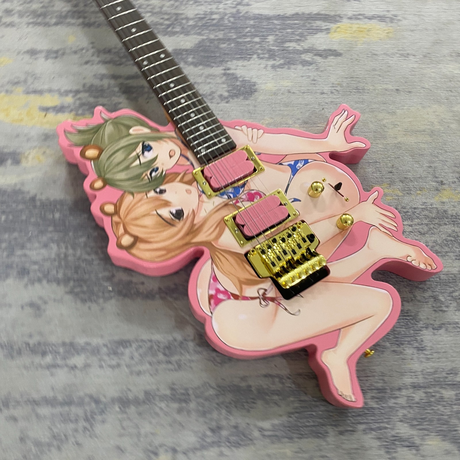 Anime Girl Shape Electric Guitar Pink Body Gold Hardware 6 String Solid
