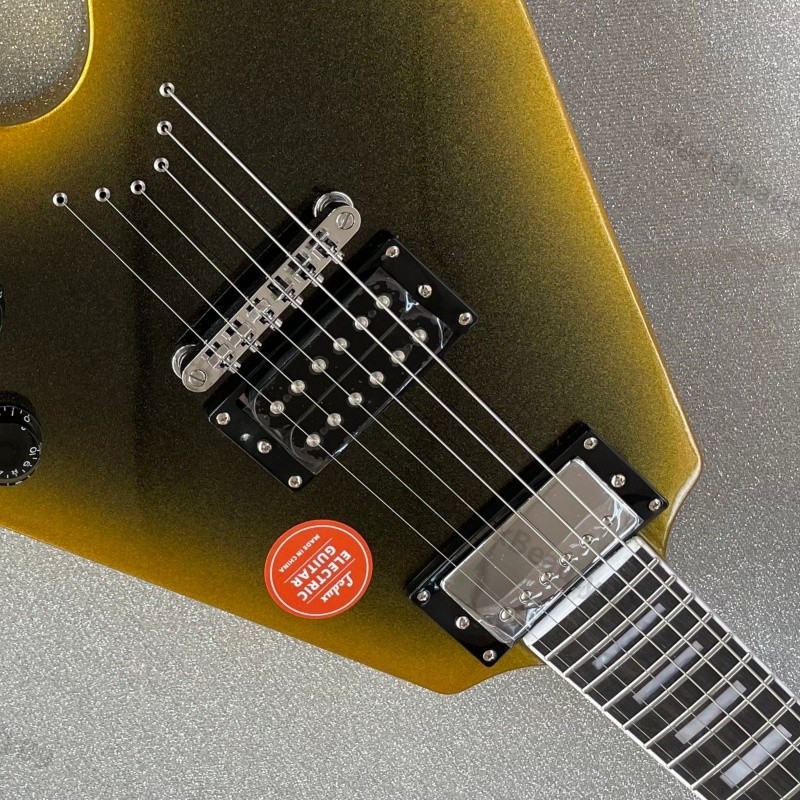 V Electric Guitar Gold Black Burst Metallic Bone Nut Stainless Rounded Fret Edge