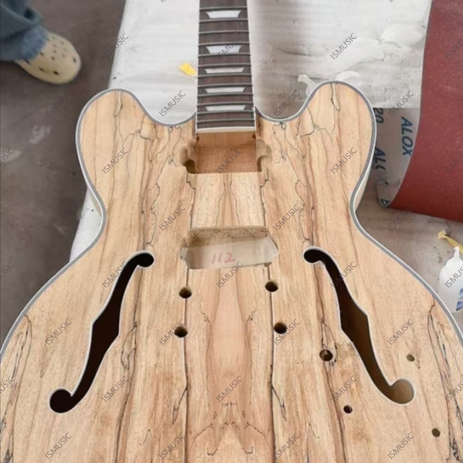 Semi Hollow Body ES335 Electric Guitar Kit Spalted Top Chrome Patr Unfinished