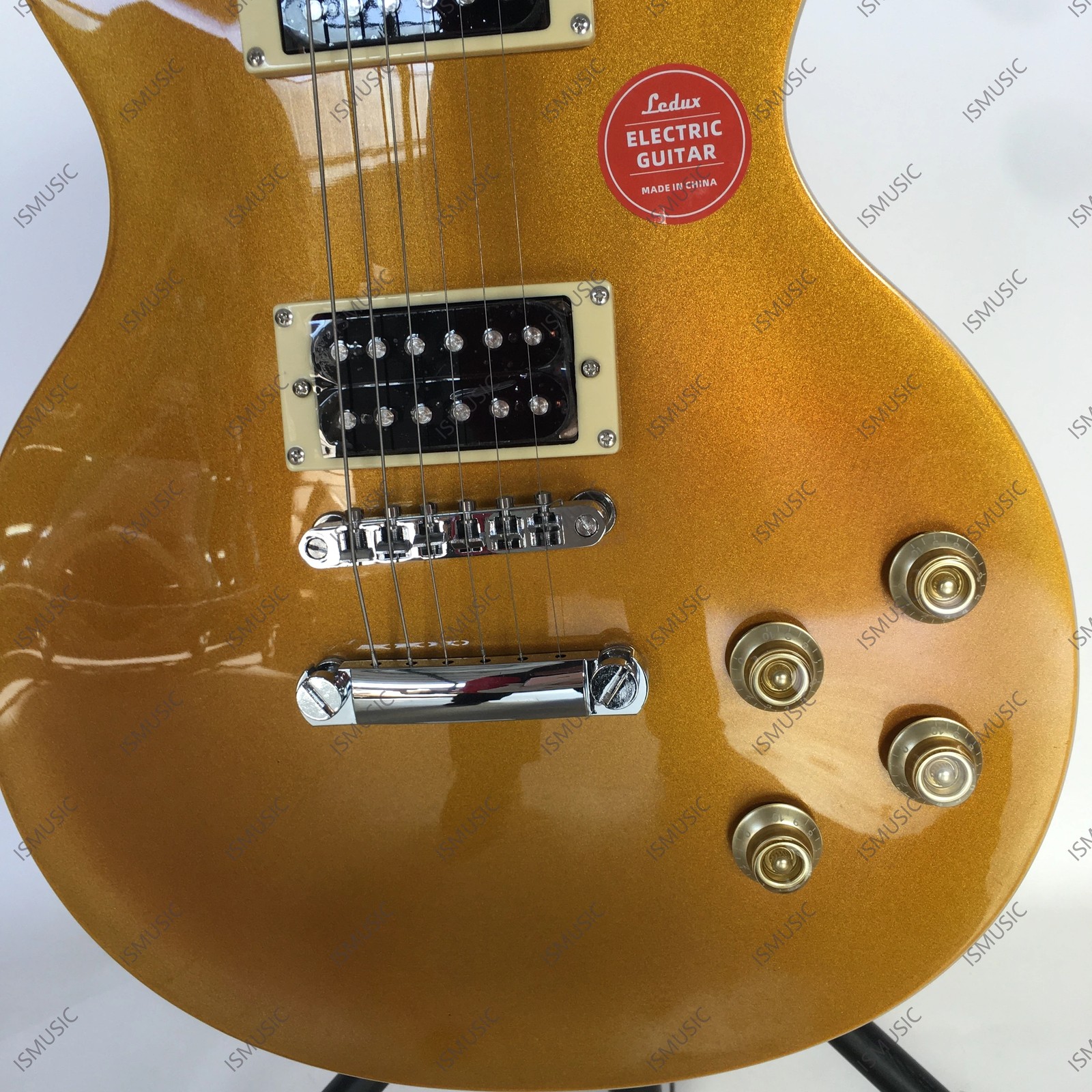 Solid Body Electric Guitar Stainless Steel Rounded Fret Edge Sparkel Metal Gold