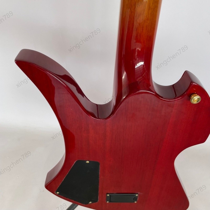 Red Burl Maple Gloss Top Solid Body Electric Guitar Active H-H Pickups Bone Nut