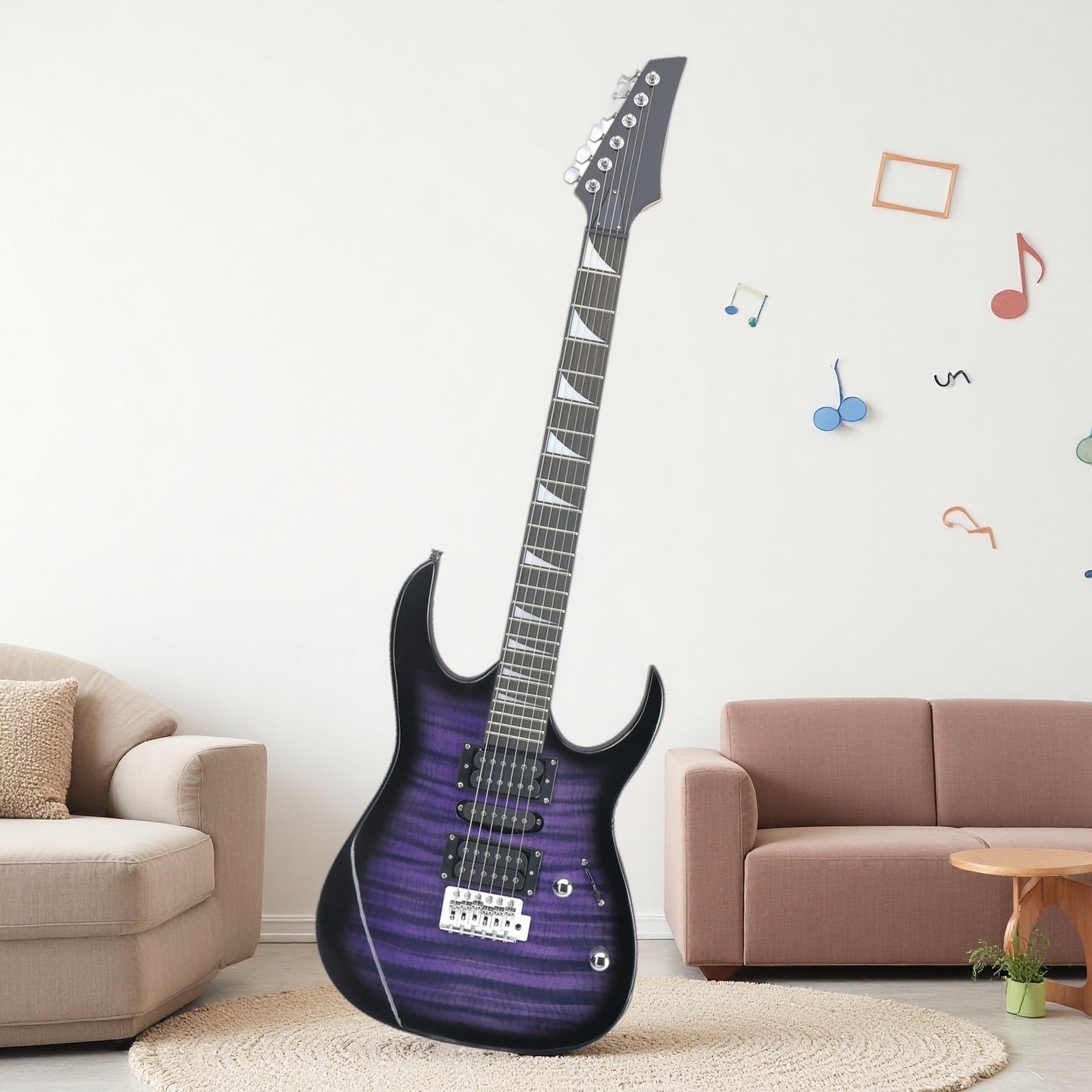 39″ Beginner Super Strat-Style Electric Guitar-Full Size HSH Amp Tremolo Purple