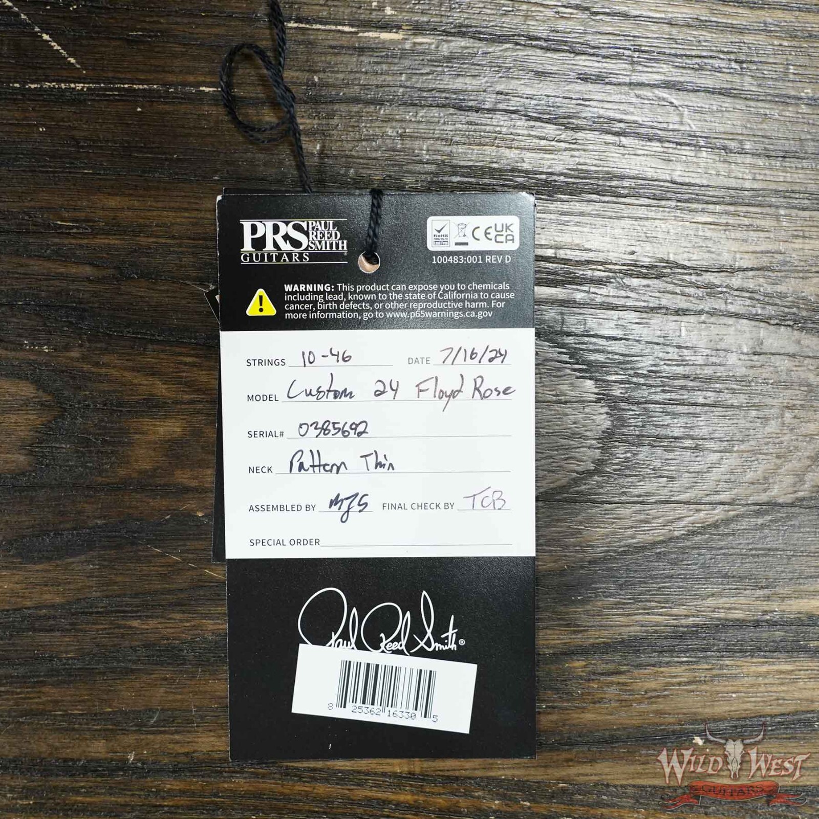 Paul Reed Smith PRS Core Custom 24 Floyd Rose Ebony Board Carroll Blue 7.80 LBS