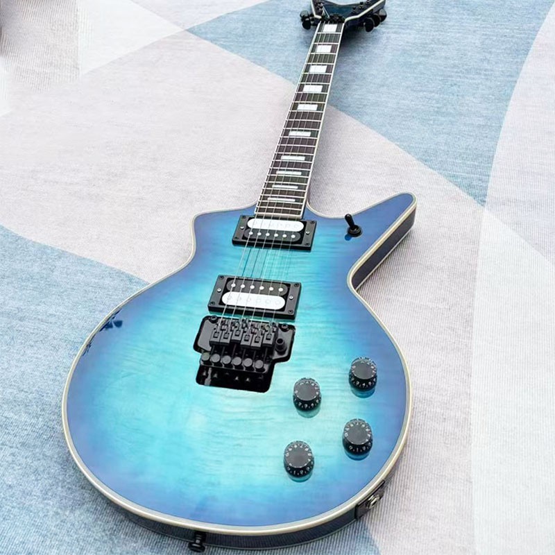 Unbranded Blue Tiger Stripe Electric Guitar, Double Locking Tremolo, Free Shippi