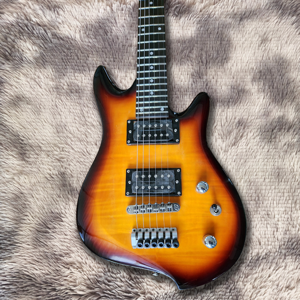 Headless Travel Electric Guitar Tobacco Sunburst Flame Maple Top HH Pickups
