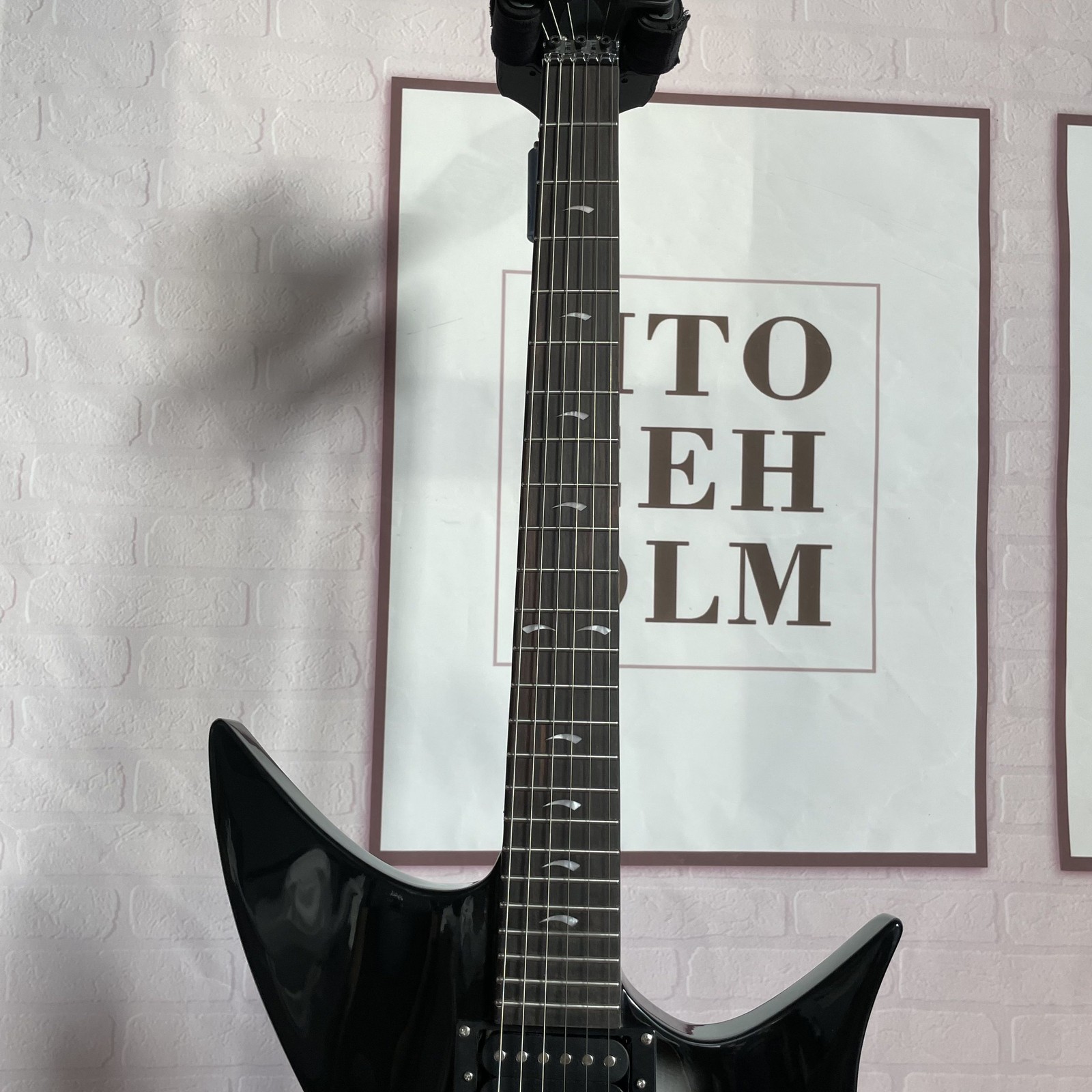 Electric Guitar H-H Pickups Black Finish Solid 6-String Chrome HW Shark Shape
