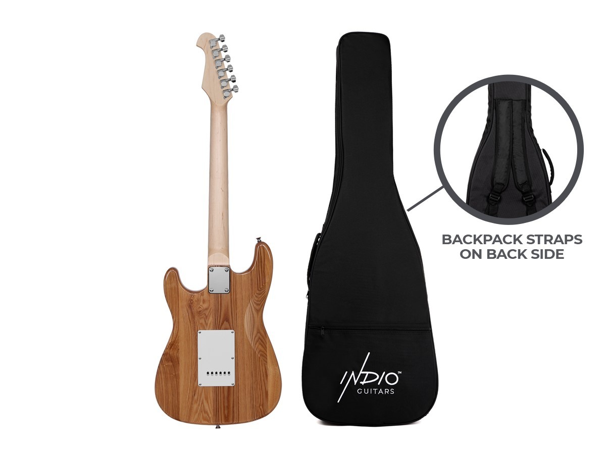 Monoprice Cali DLX Plus Solid Ash Electric Guitar – Natural, With Gig Bag