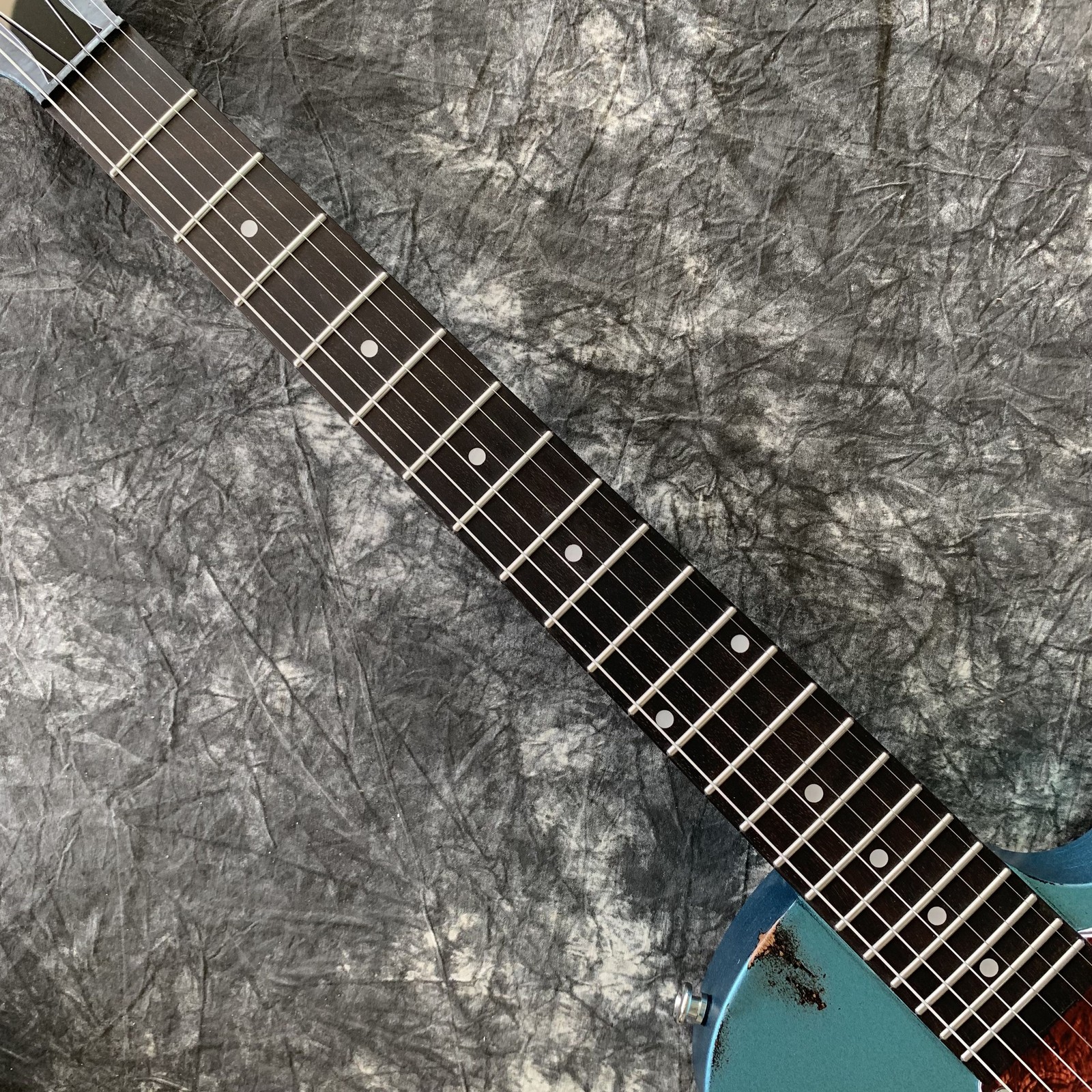 Blue Flat top Electric Guitar aged Mahogany Body&Neck Chrome part P90 pickups