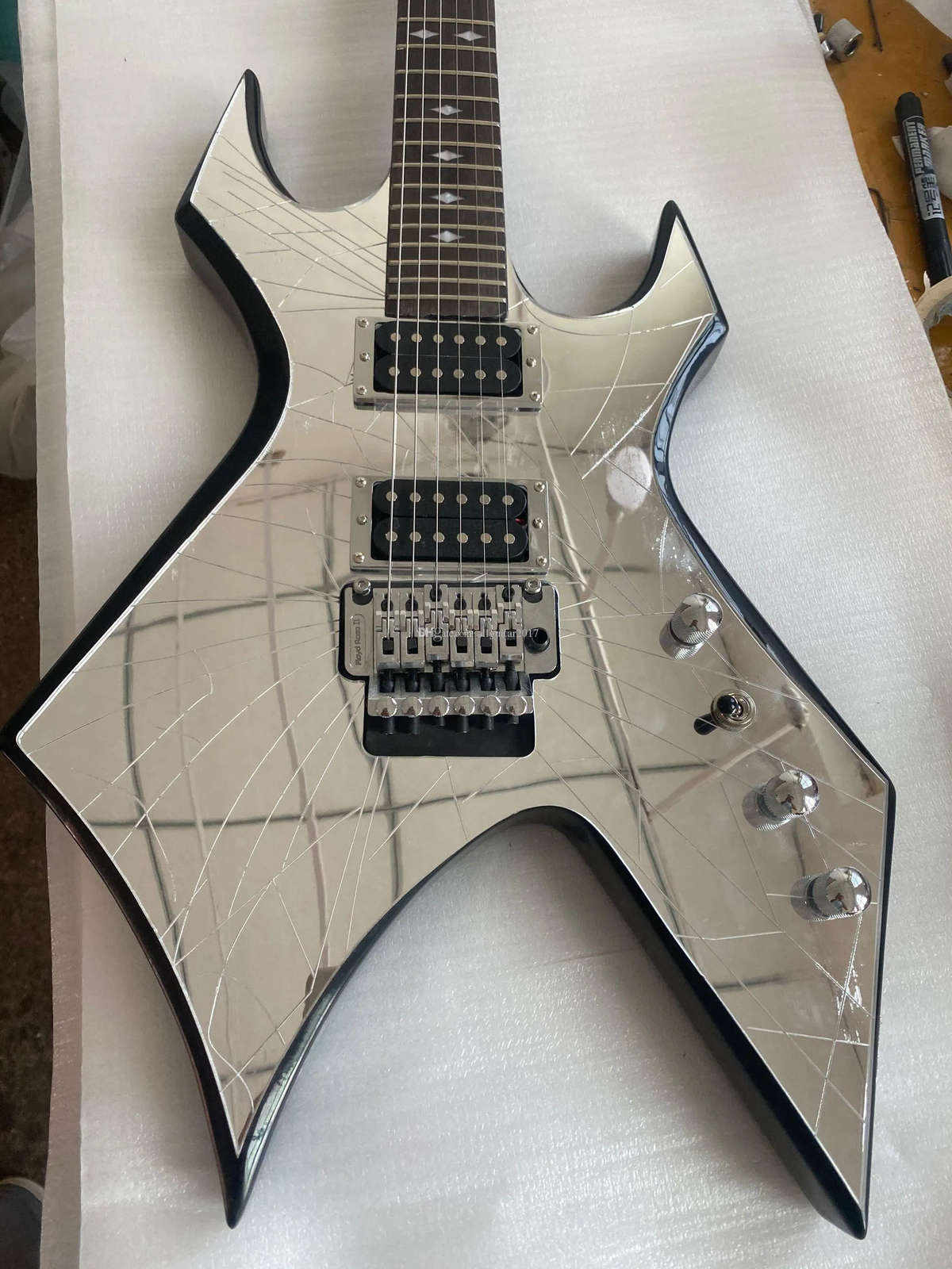 Custom Revenge Cracked Mirror Electric Guitar Diamond Inlay Black Hardware