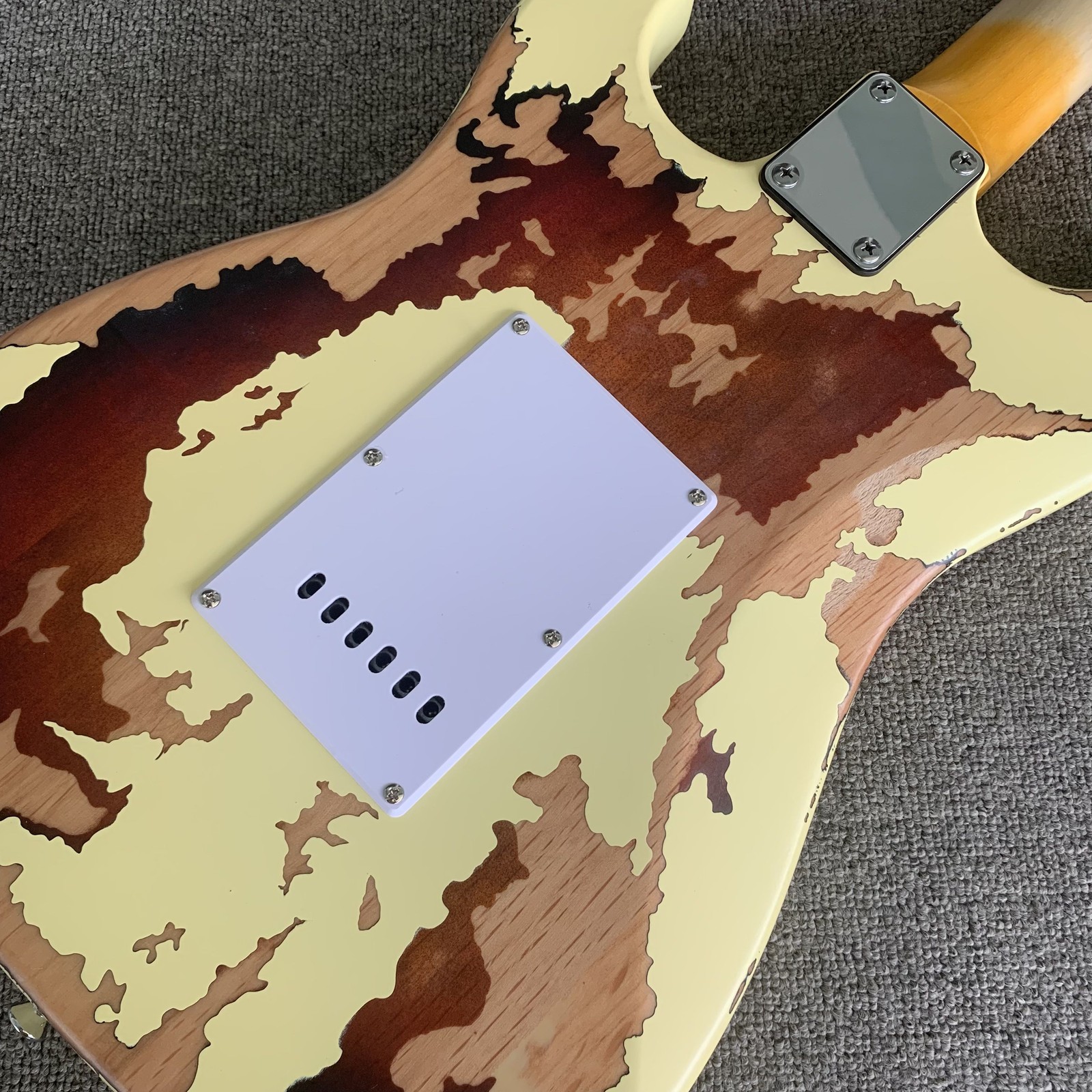 3TS Cream Aged Solid Body Electric Guitar Stainless Frets Chrome part fastship