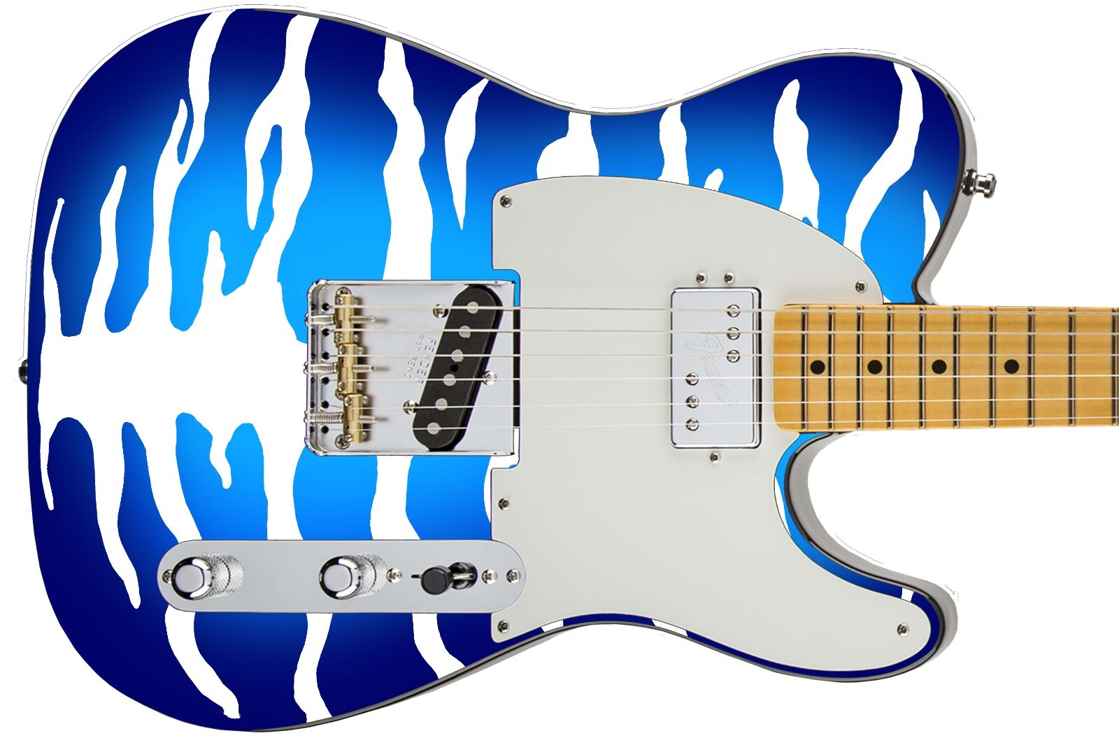 Guitar Skin Axe Wrap Re-skin Bass Reface Blue White Bengal Tiger Stripes 1222