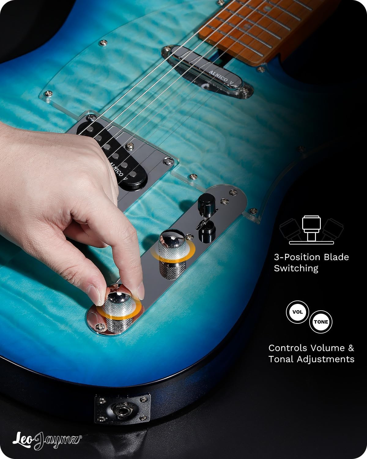 Leo Jaymz TL Electric Guitar Blue Ocean Maple Top Mahogany Alnico V Tuners