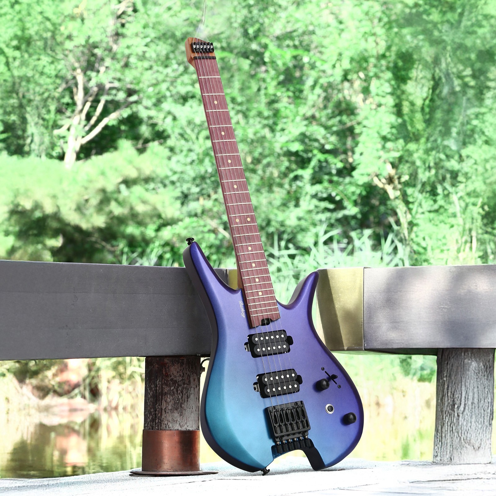 Electric Travel Headless Guitar 6 String Fix bridge Chameleon Finish with Gigbag