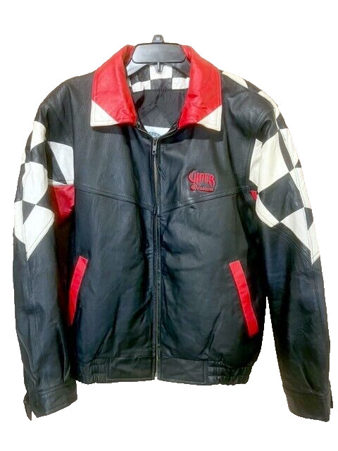 Rare VIPER by OVATION GUITAR Black Red White LEATHER JACKET Medium M Biker SNAKE