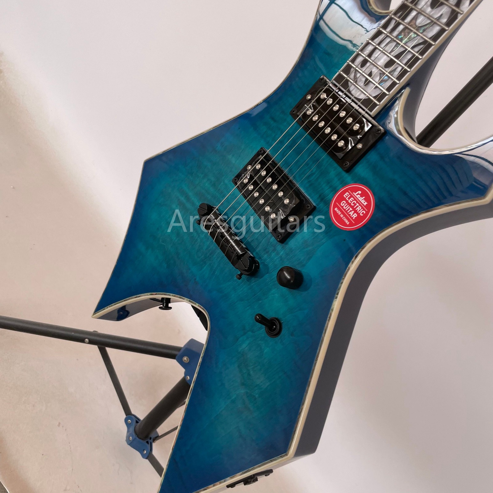 Warlock MK3 Solid Electric Guitar Stainless Fret Flamed Maple Top FR Bridge Blue