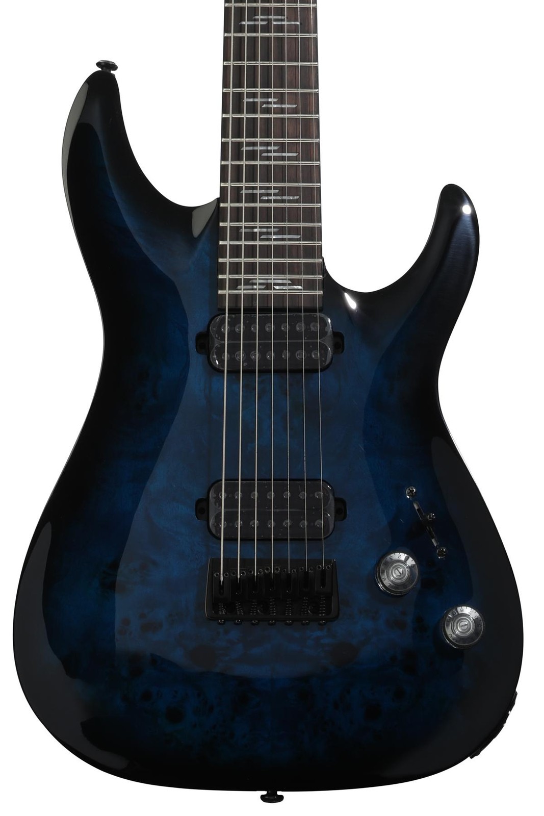 Schecter Omen Elite-7 Electric Guitar – See Thru Blue Burst