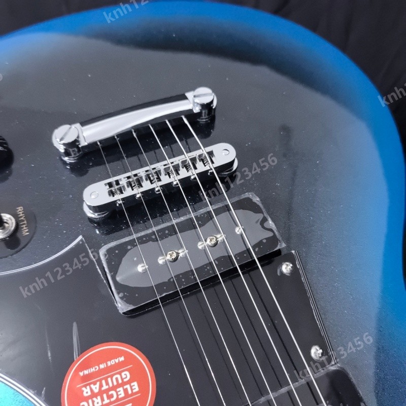Electric Guitar Blue Silver Sparkle Dual P90s Stainless Rounded Fret Edge