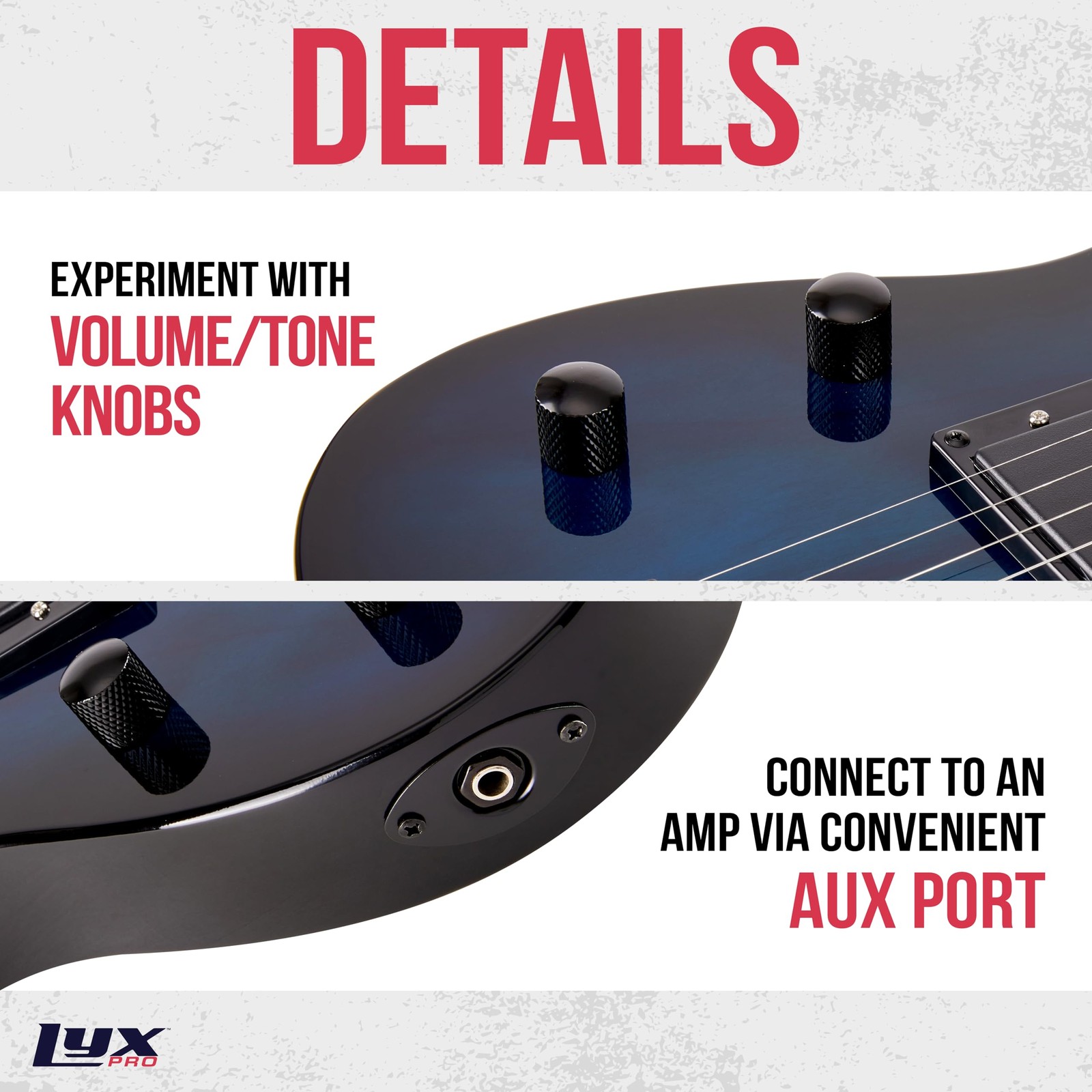 LyxPro CS 30in Left Hand Electric Guitar Kit Amp Cable 6 Picks Guide Blue