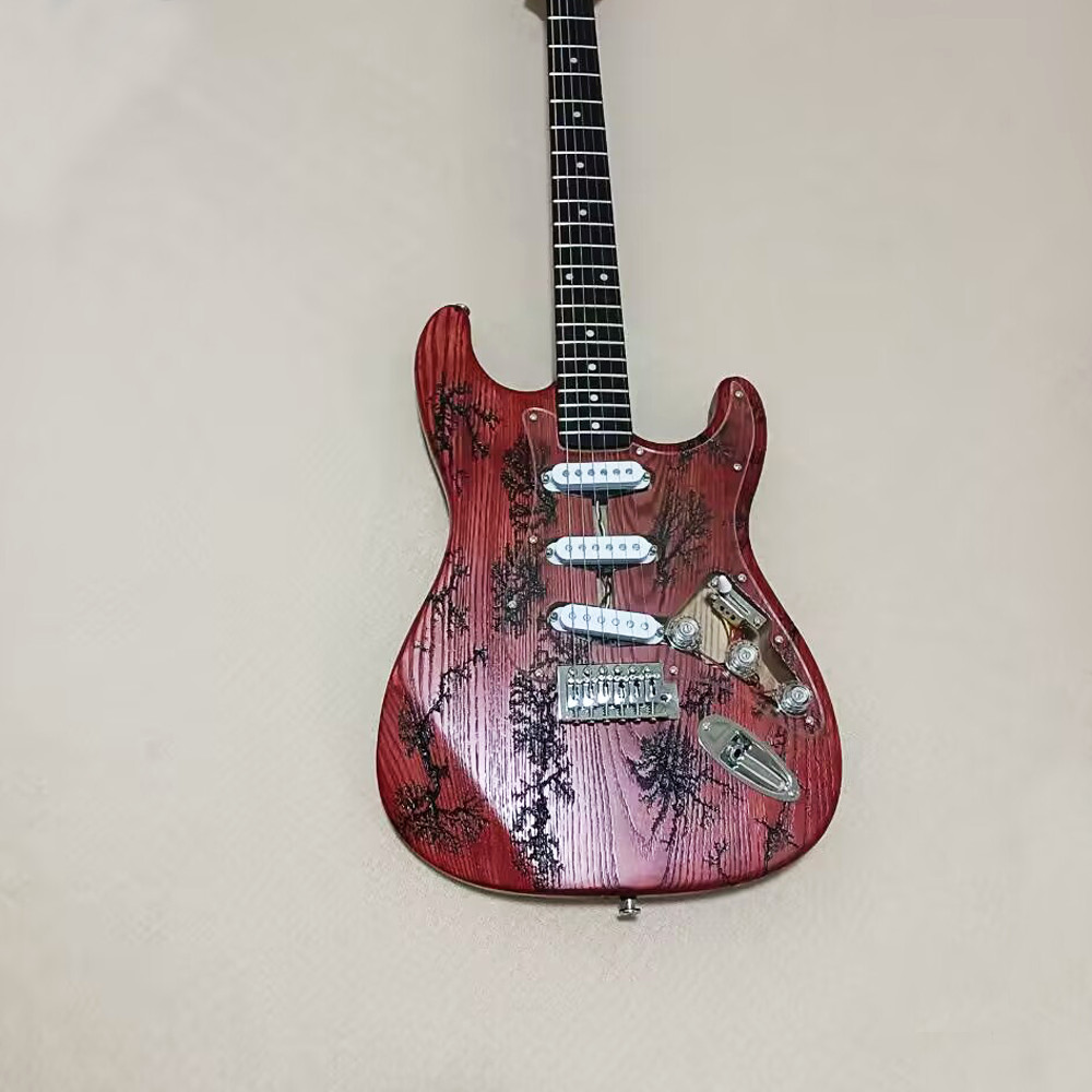 red 6 String Struck Wood Ash Lightning Electric Guitar