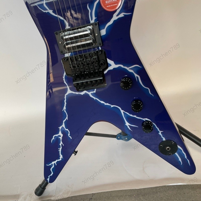 Solid Electric Guitar Blue Lightning Front Red Back Stainless Rounded fret Edge